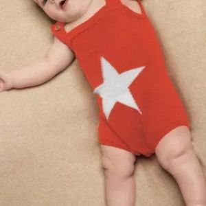 Orange Star Pattern Knitted Infant Romper
